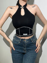 Einfarbiges Slim Fit Fashion Label Rückenfreies Neckholder-Tanktop